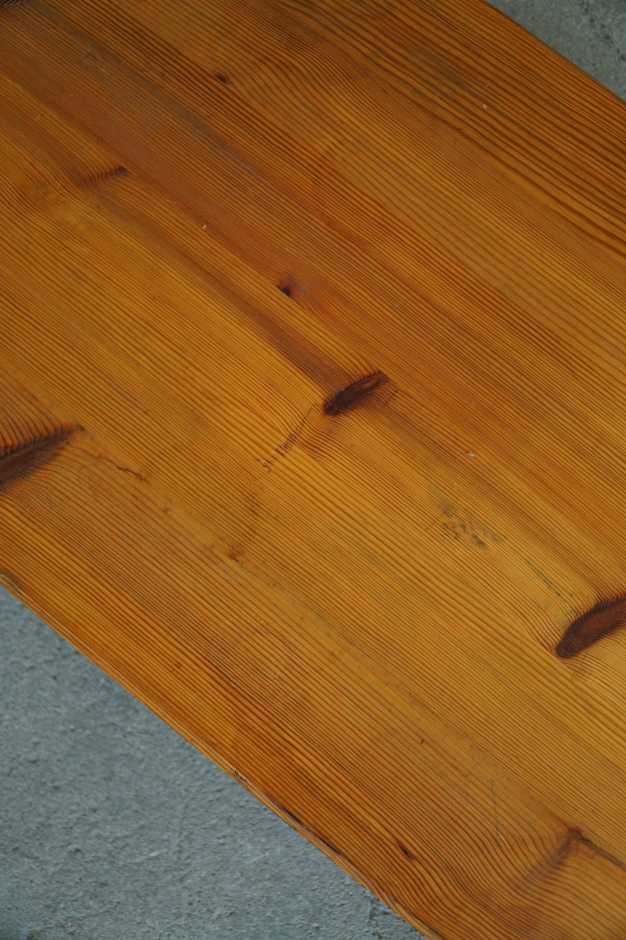 Square coffee table in solid pine in Swedish modern style by Sven Larsson, brutalism, 1970s.