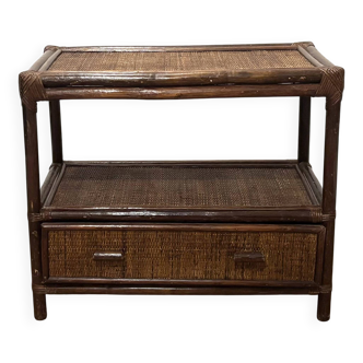 Meuble années 70 en osier tressé