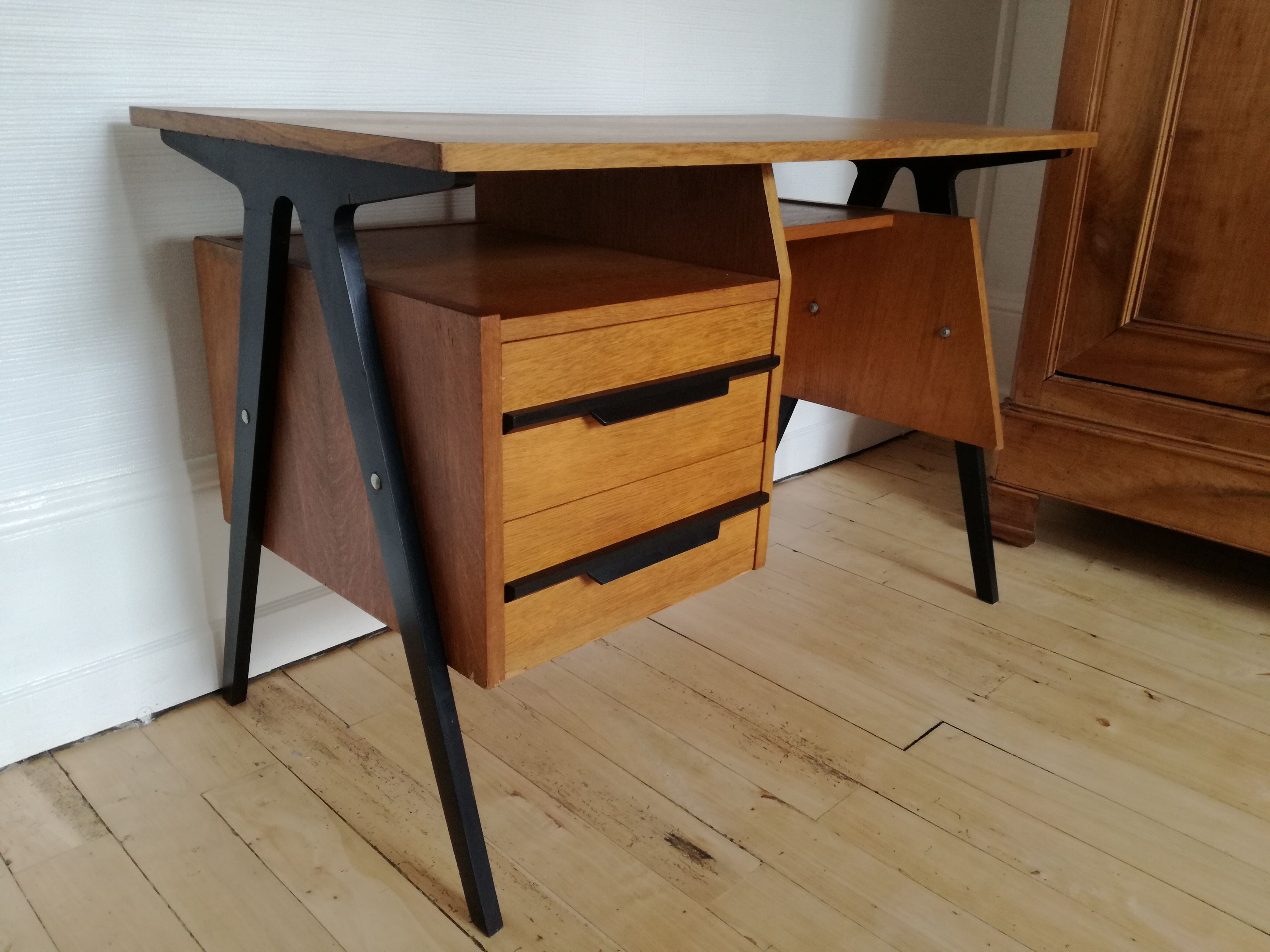 60s design desk with compass feet