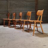 Set of 5 all-wood chairs published by Ton 1960