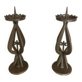 Pair of large brutalist candlesticks