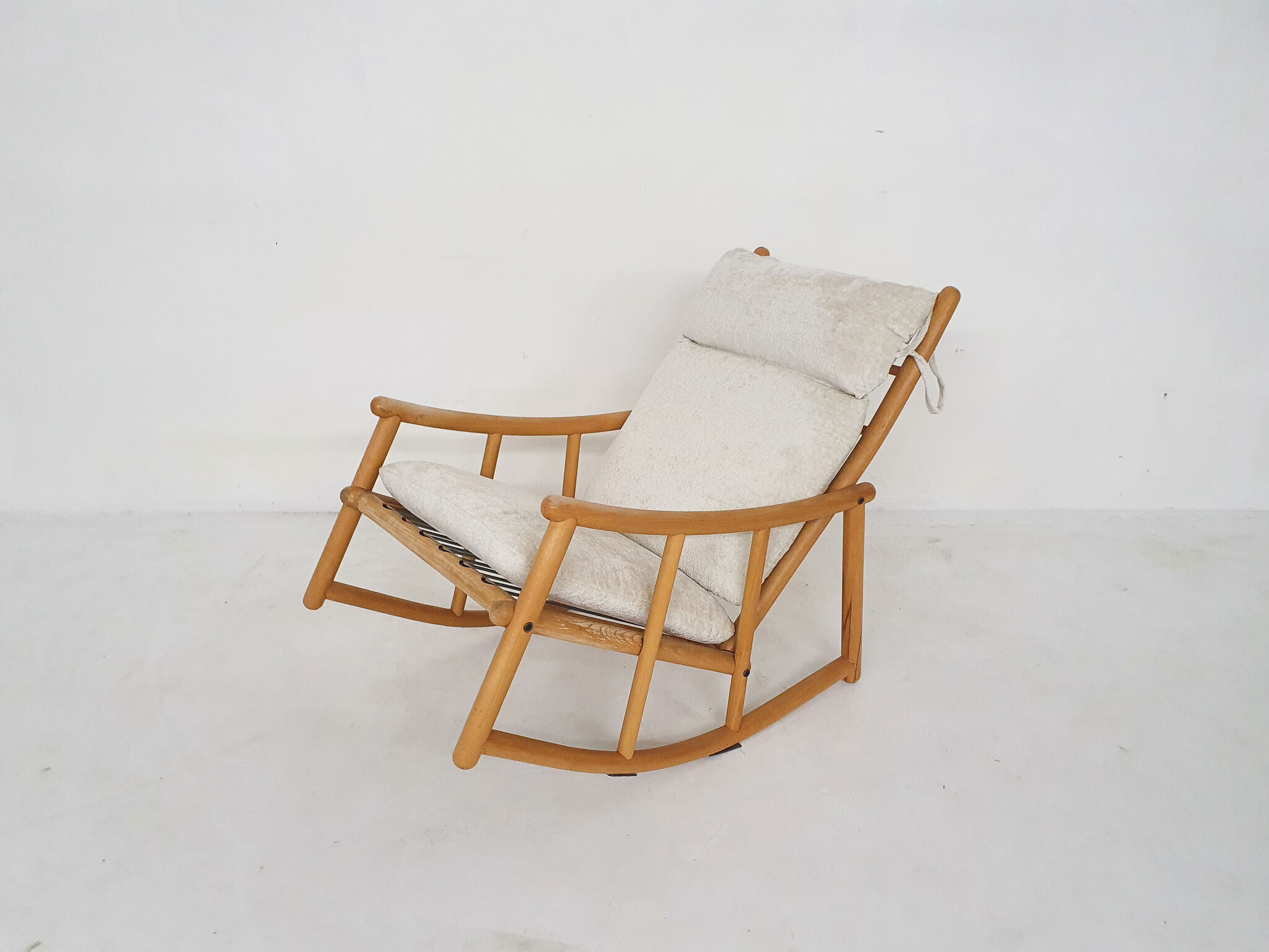 Scandinavian modern birch spindle rocking lounge chair, 1960’s