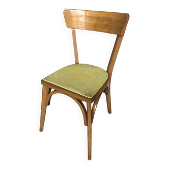 Chaise bistrot bois clair + assise galette jaune vintage