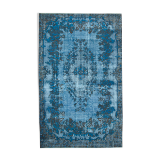Handmade Vintage Turkish 1980s 165 cm x 271 cm Blue Carpet