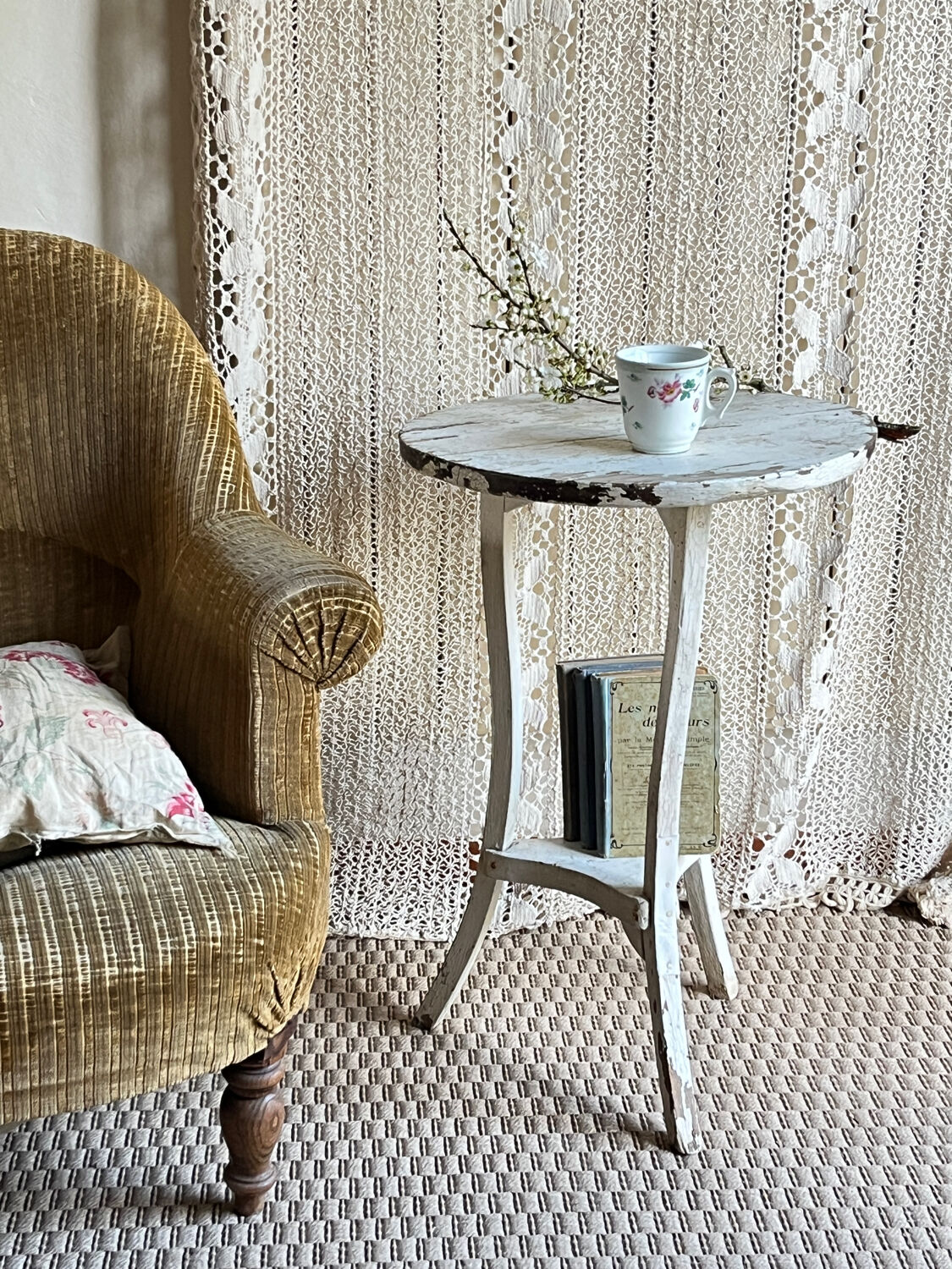 Small side table with an antique finish
