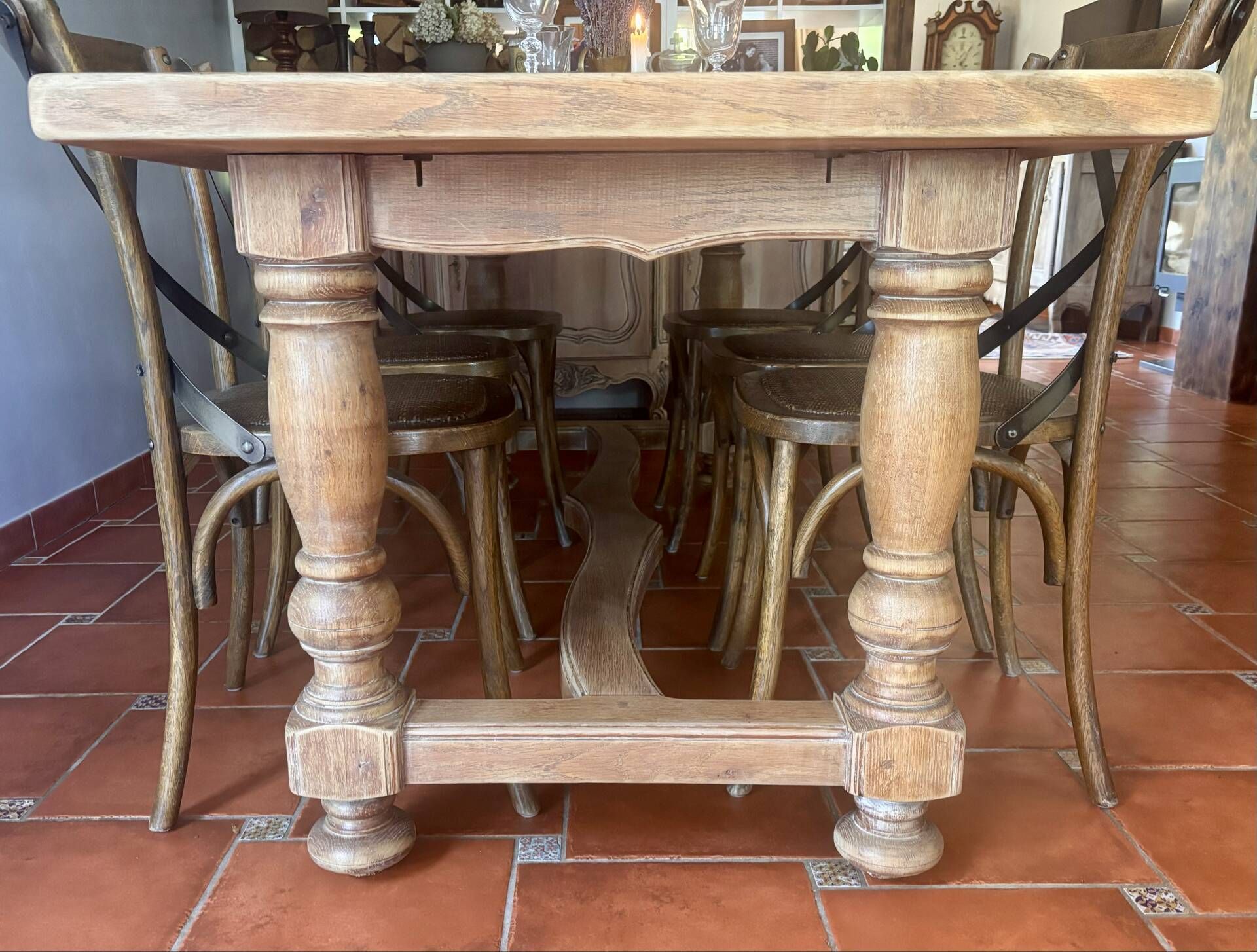 Large Restored Solid Oak Dining Table – Whitewashed Finish