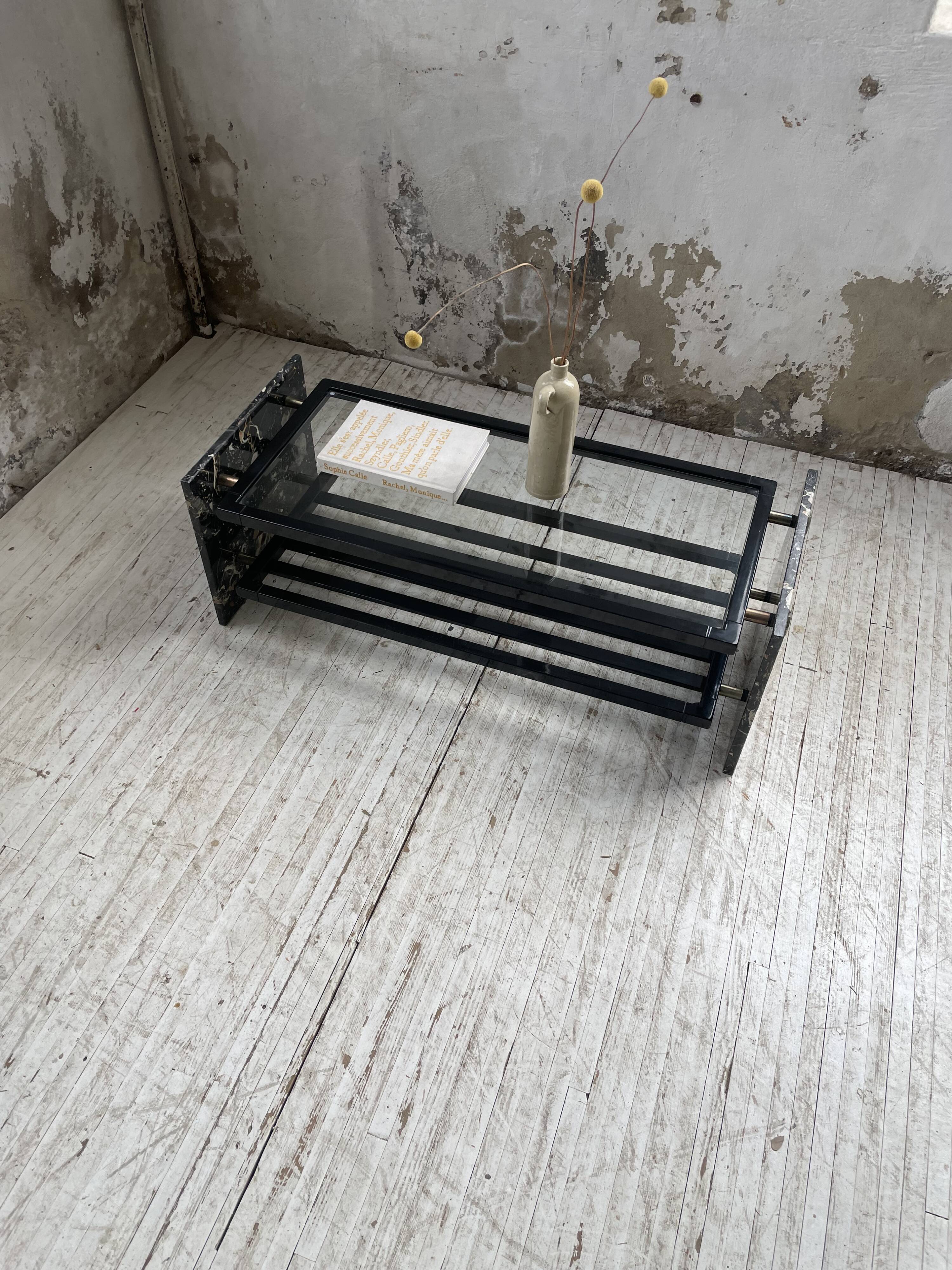 80s Italian marble and glass coffee table