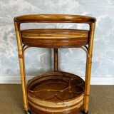 2-tiered round bamboo bar cart in the style of Vivai del Sud, Italy, 1960s