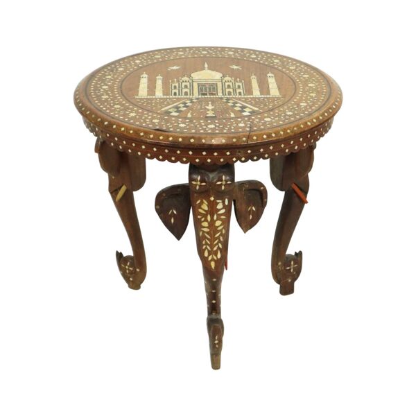 Table d'appoint anglo-indienne Taj Mahal, table de plante en teck, 41 cm
