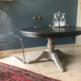 Old round dining table transformable central foot