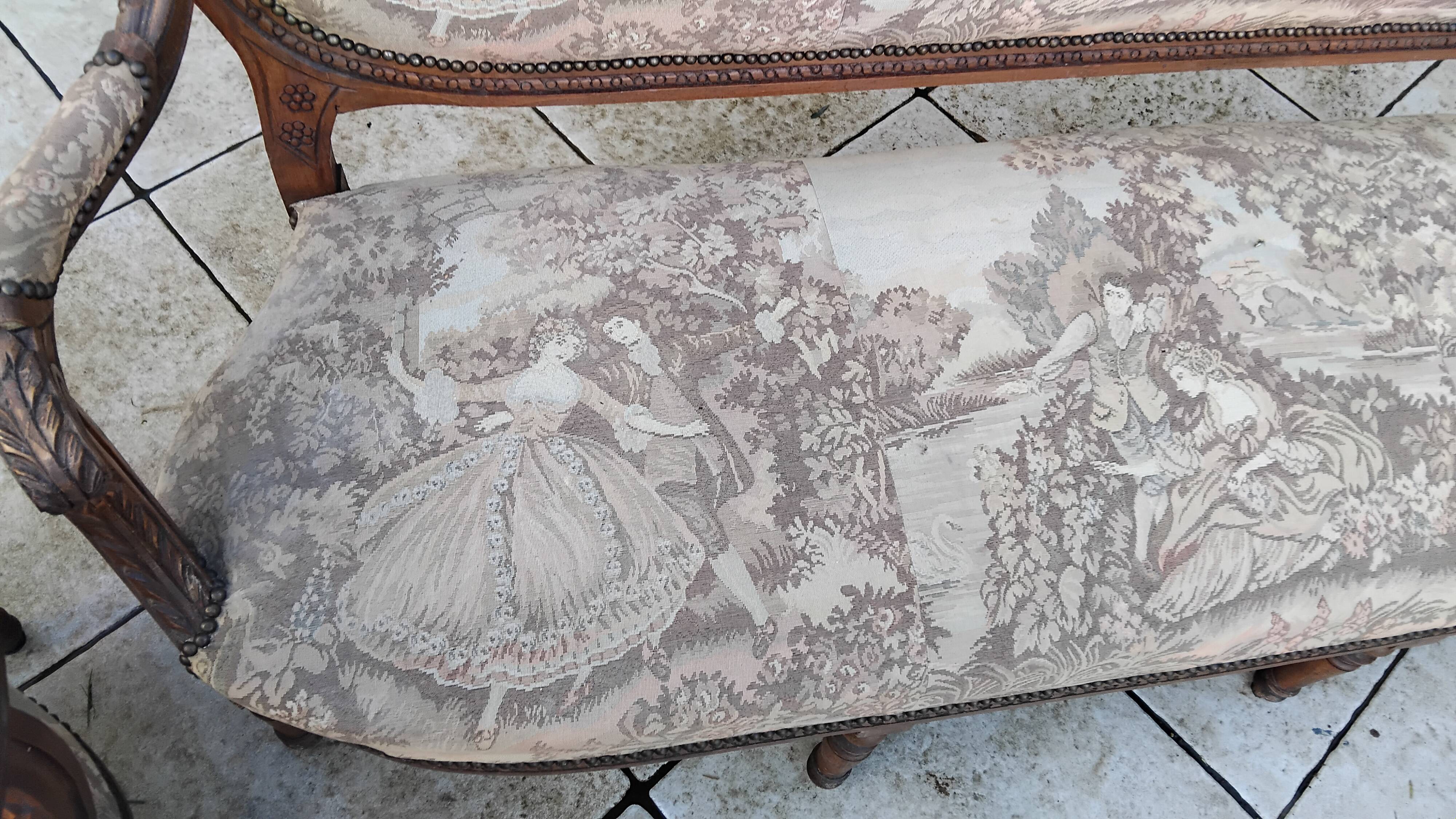 Louis XVI style antique sofa and armchair