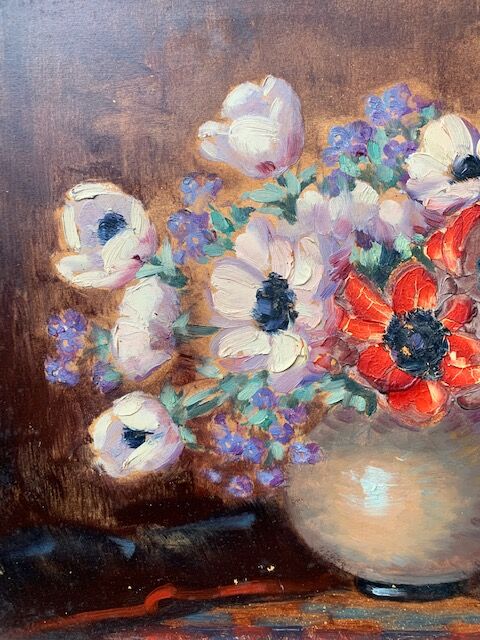 Peinture-Nature morte impressionniste "Bouquet de fleurs".