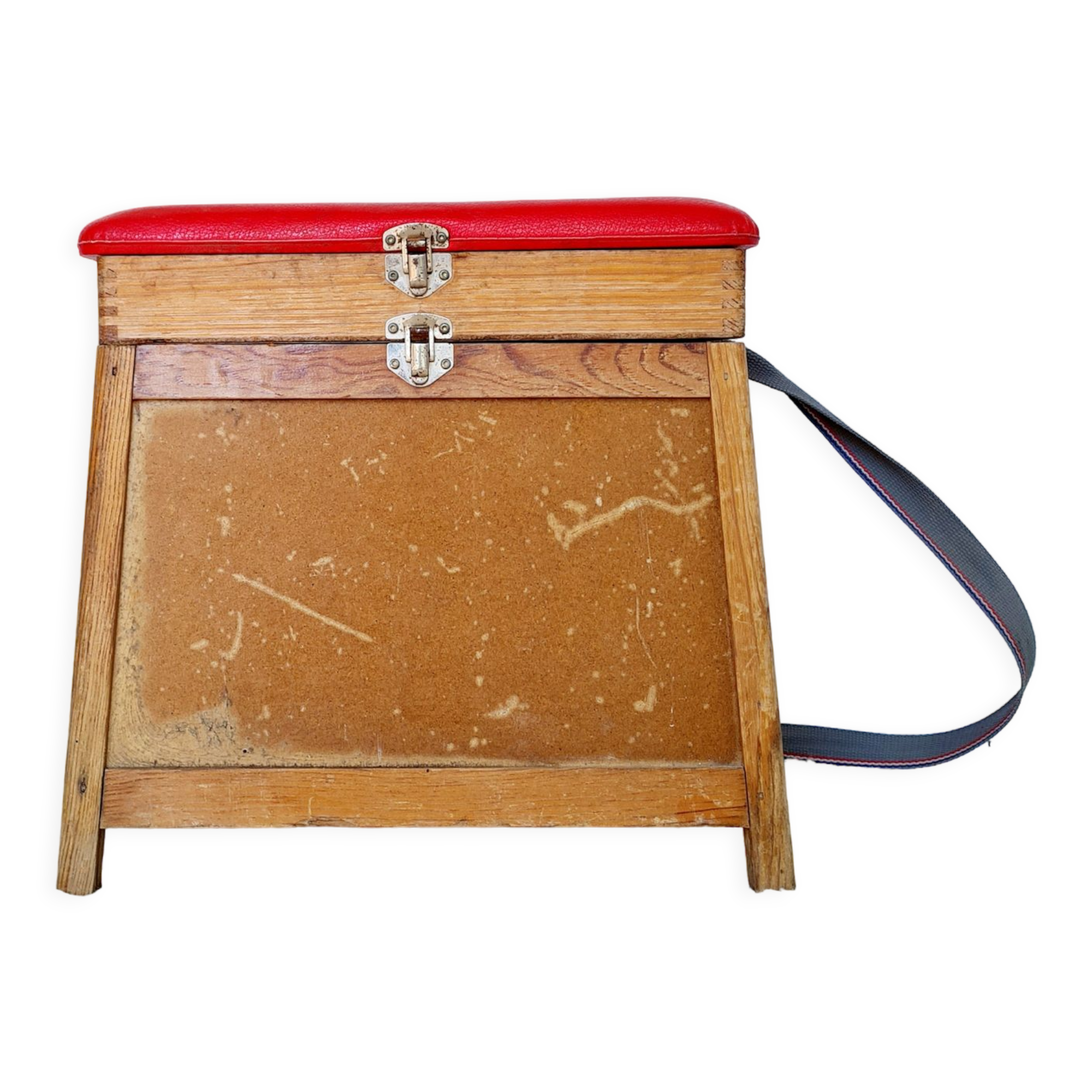 Fisherman stool old wood and imitation leather