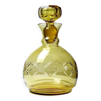 Vintage/antique Czech Amber Chiseled Blown Glass Decanter