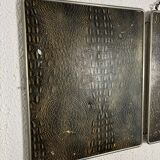 Vintage 1930s triptych barber mirror in black faux crocodile leather - 33 x 84 cm