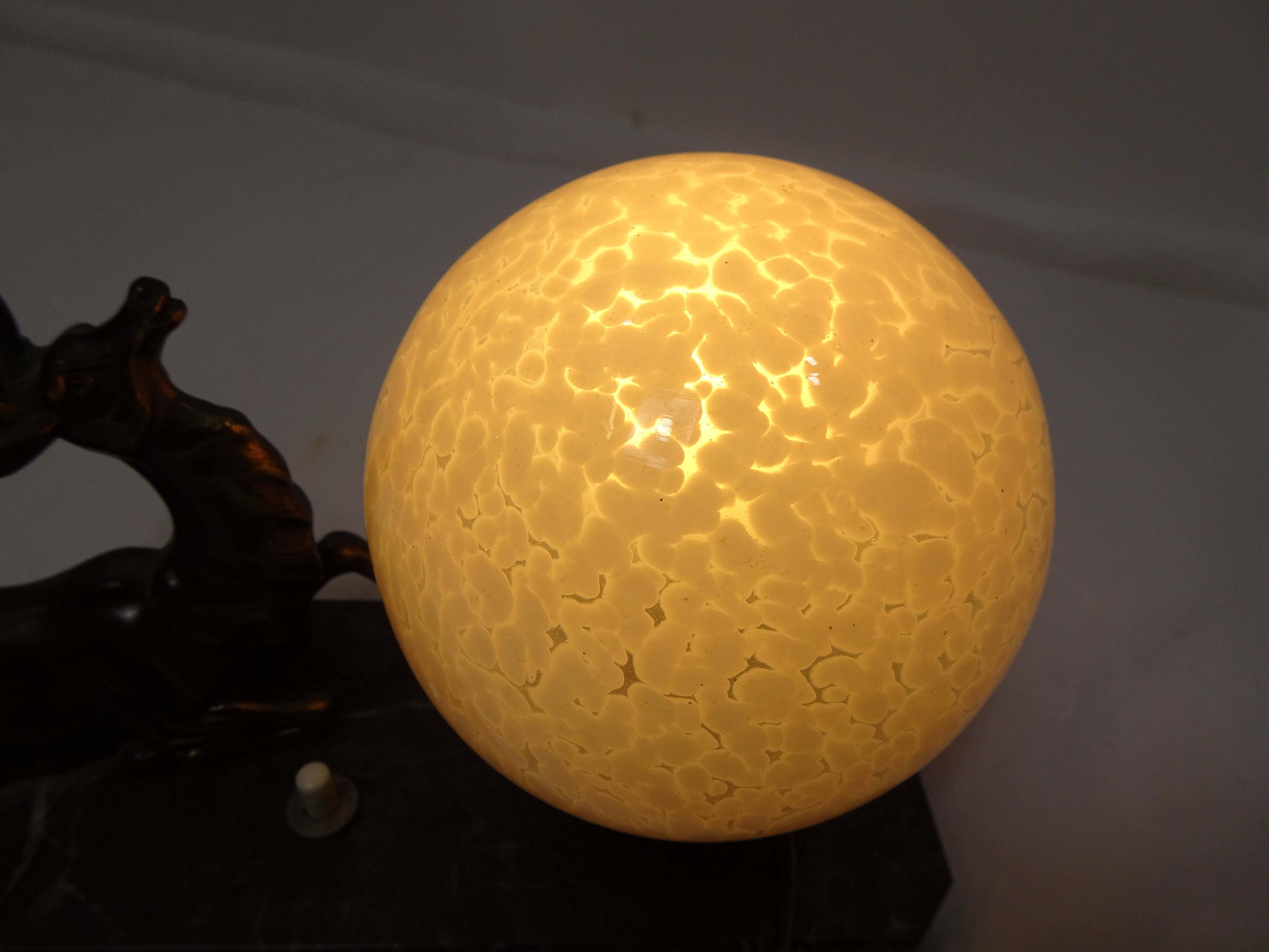Art deco night light bedside lamp Deer and opaline white ball