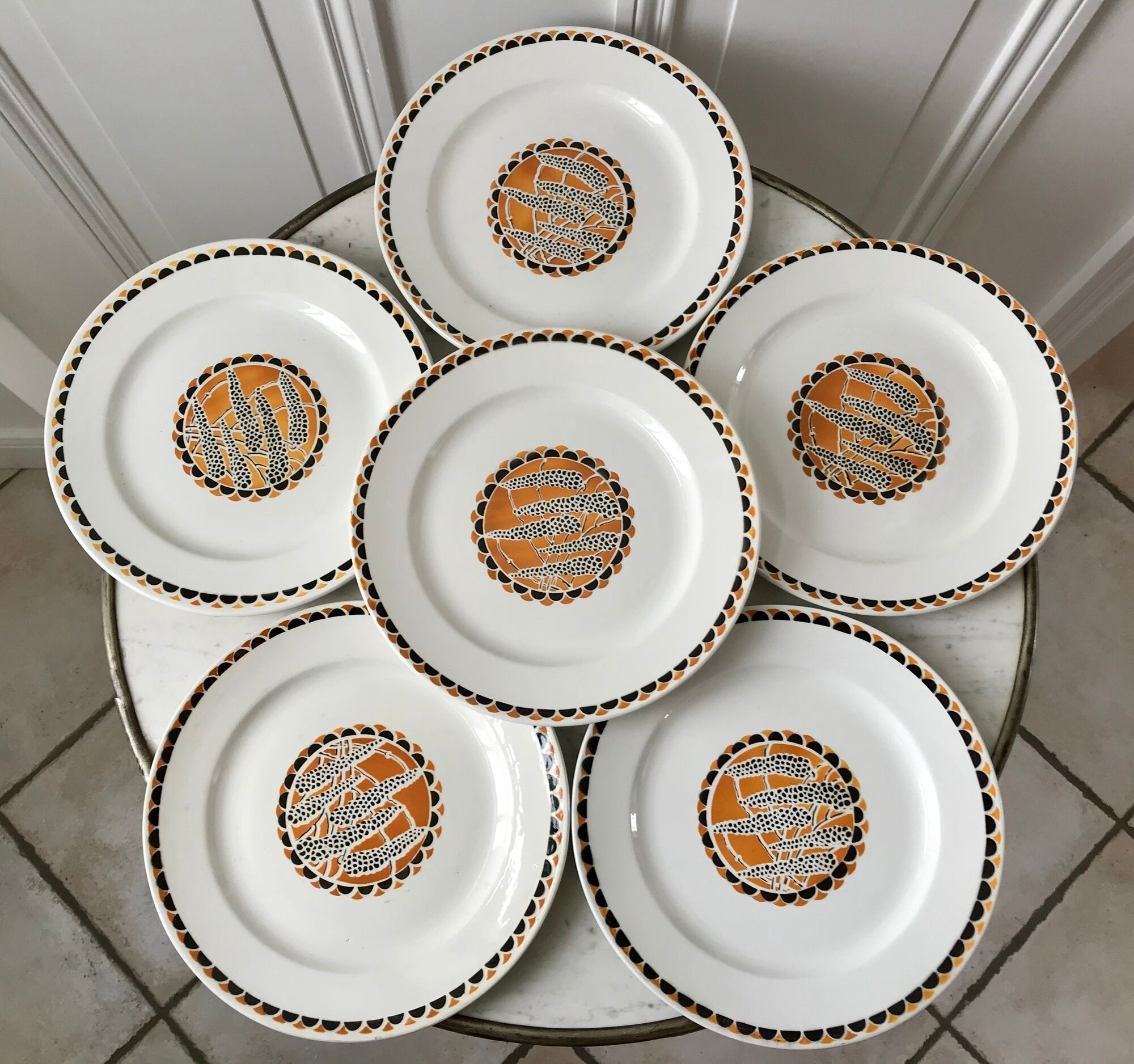 set of 6 flat plates Sarreguemines model "Nomeny" art deco 30s