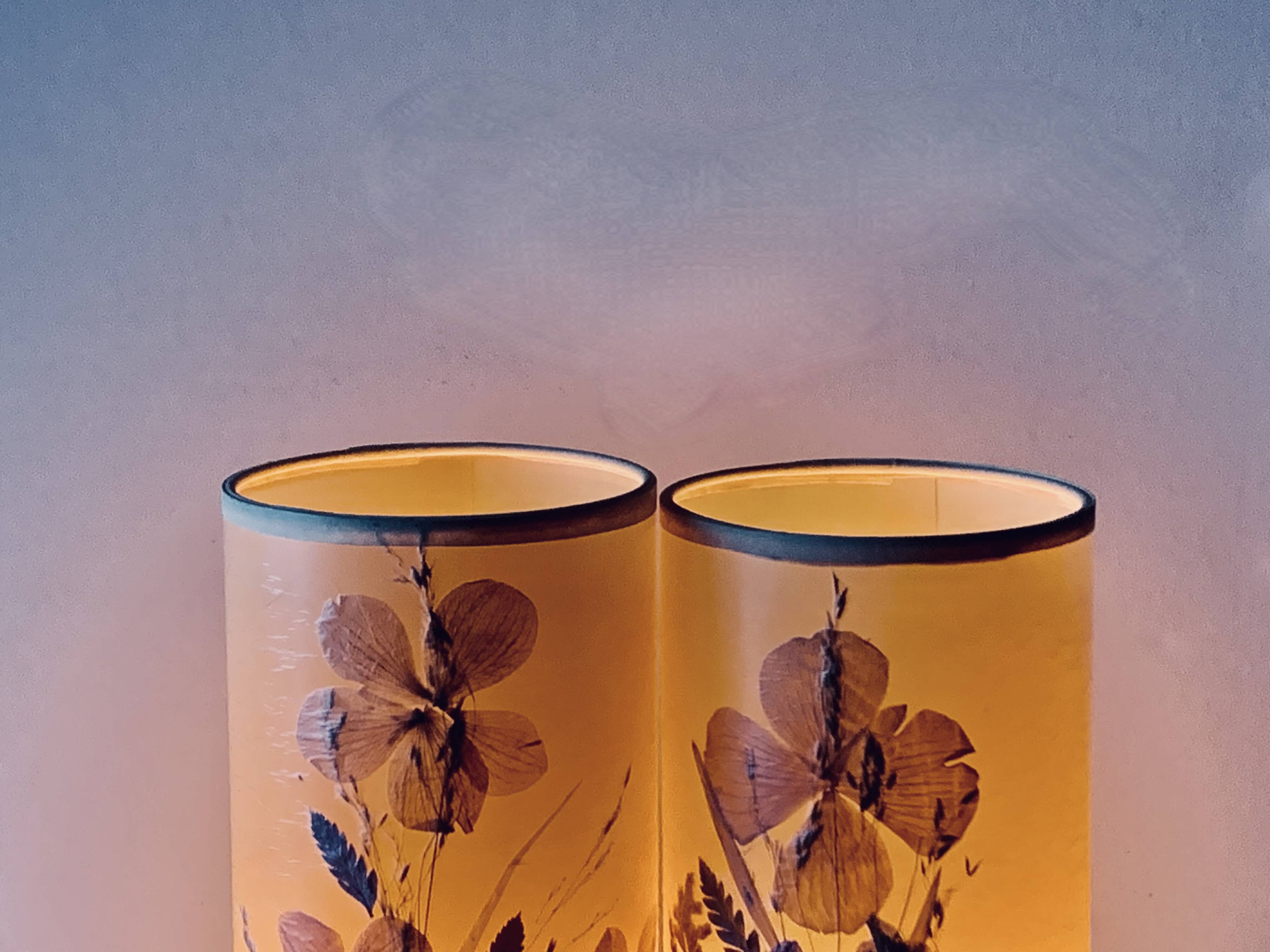 Pair of vintage dried flower lamps