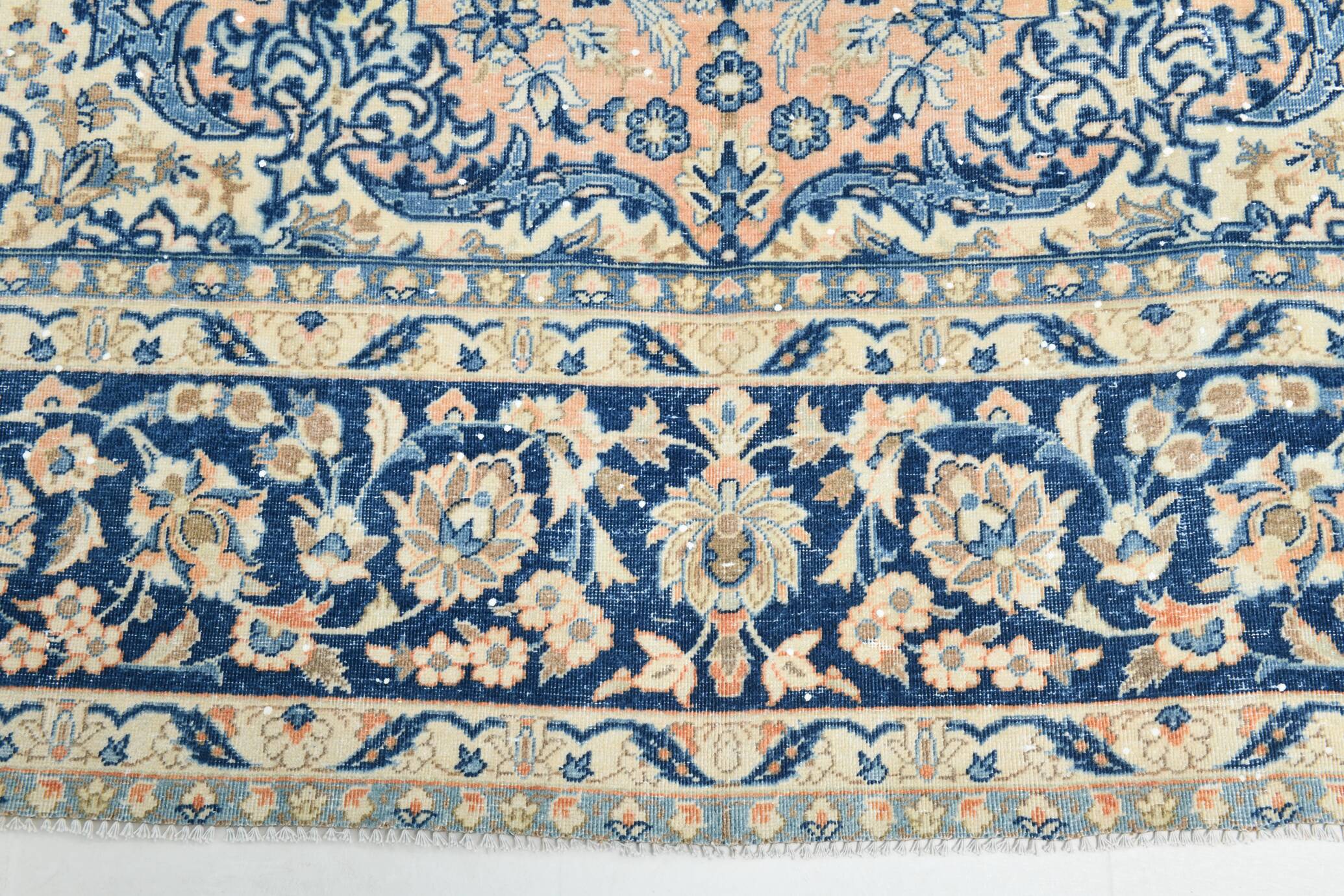 Tapis Persan Vintage Tissé Main, Motif Floral, Laine Beige & Bleu,301x414Cm