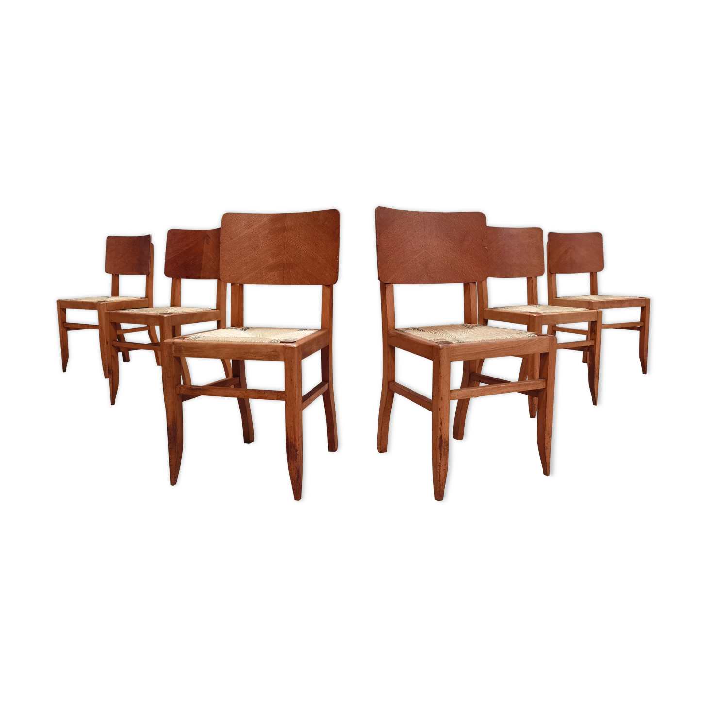 Set of 6 chairs straw wood reconstruction