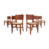 Set of 6 chairs straw wood reconstruction