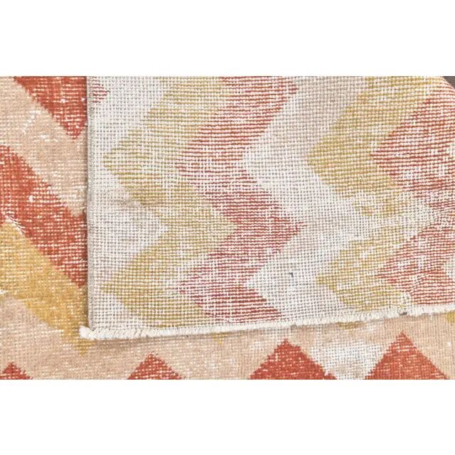 Vintage Chevron Yellow Turkish Hand-Knotted Tribal Runner 111x281