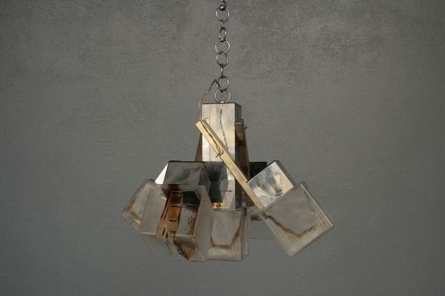 Chandelier 1970 design glass and stainless steel