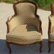 Bergère armchair in walnut and upholstered fabrics, set of 2