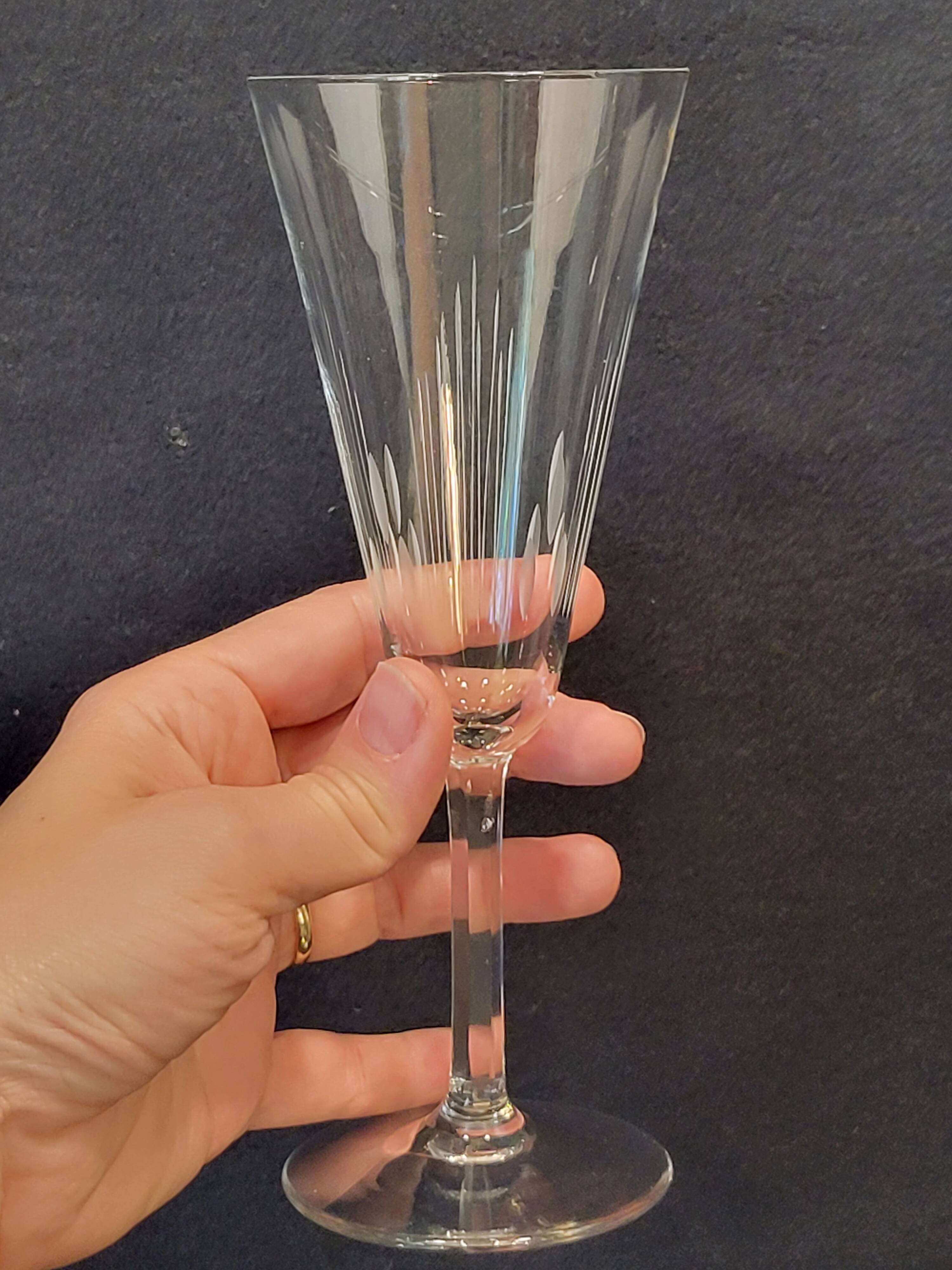 6 old cut crystal champagne flutes
