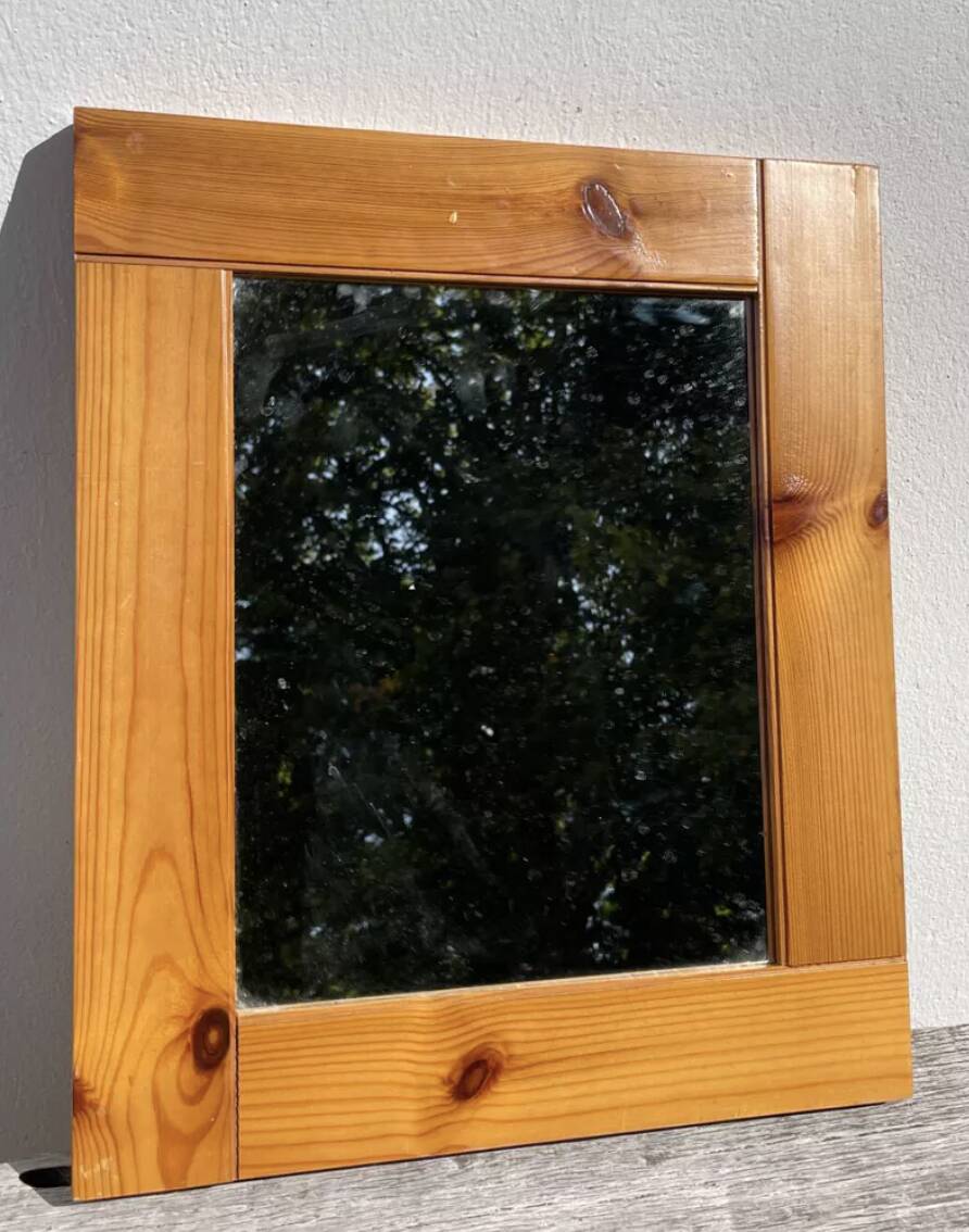 Wooden mirror, Maison Regain pine, 1980, 40x35