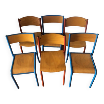 Lot de 6 chaises d'écoliers vintage