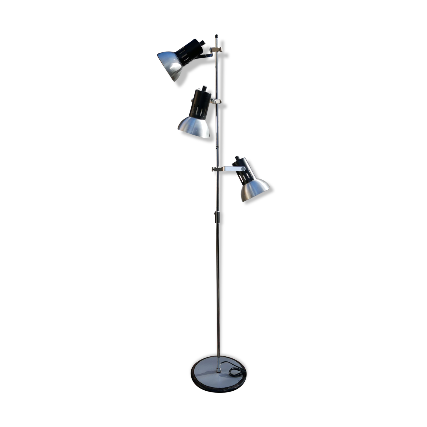 Floor lamp in metal chrome with 3 spotlights, 70s