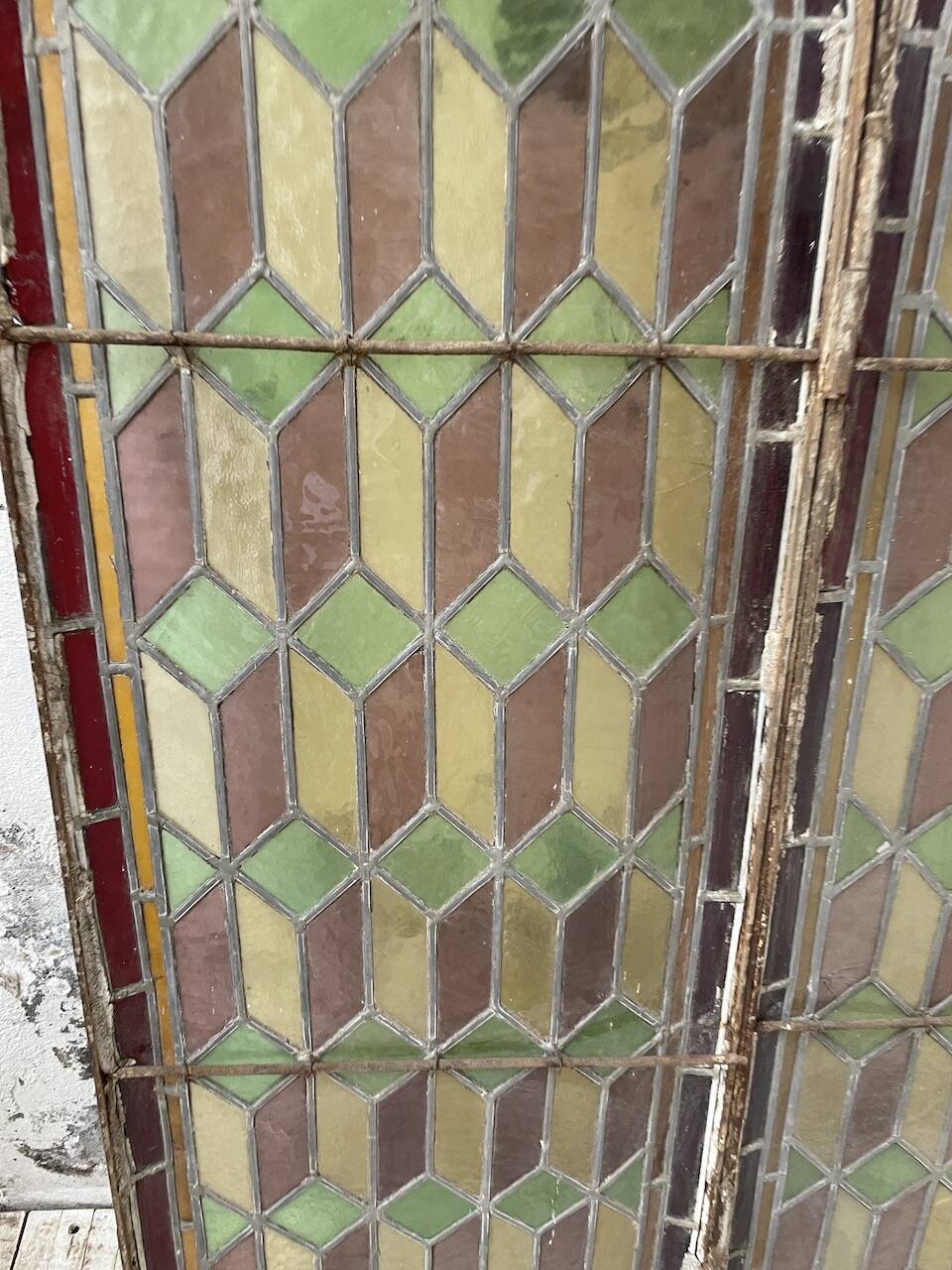 Old stained glass window in metal and glass 1900