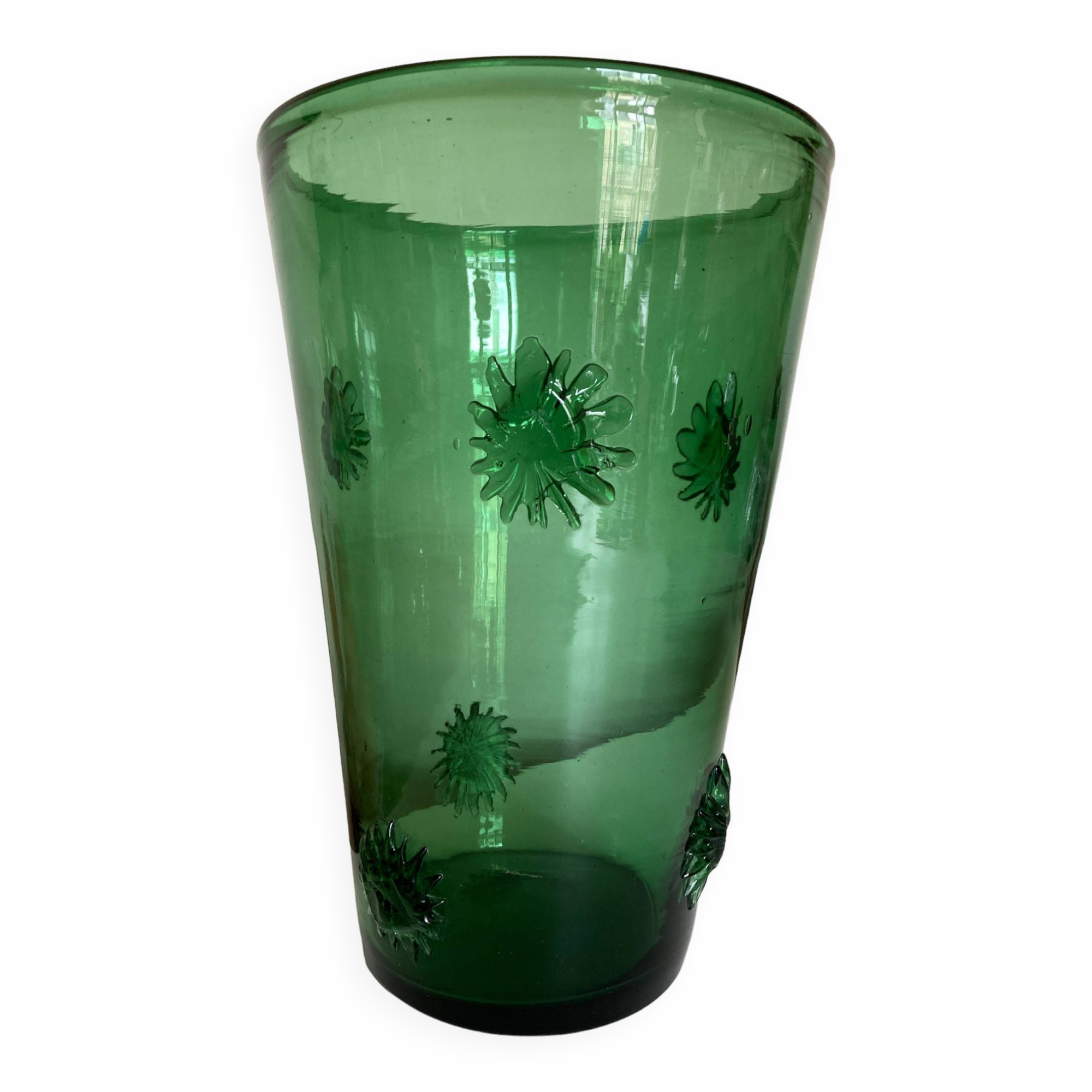 Xxl vase in sun-blown glass italian work empoli 1960