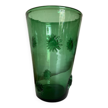 Vase xxl en verre soufflé soleil travail italien empoli 1960