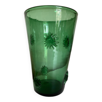 Vase xxl en verre soufflé soleil travail italien empoli 1960