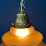 Vintage ocher glass hanging lamps with brass gallery