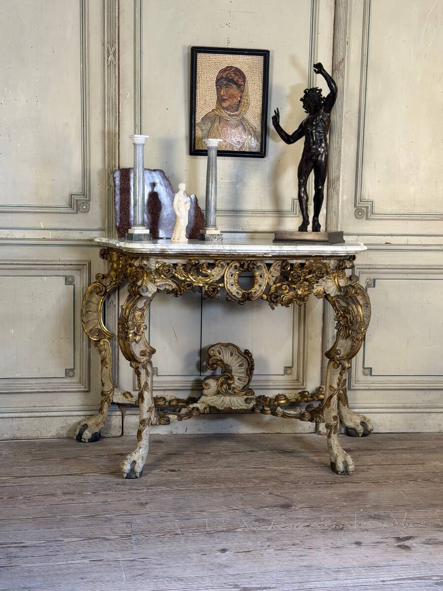 Painted and gilded wooden console, Italy, 18th century.