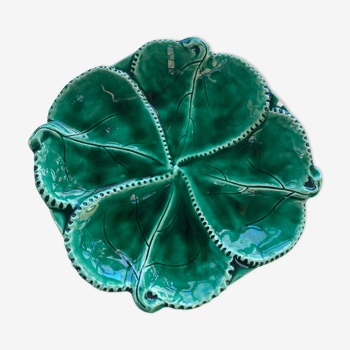Vide poche en céramique émaillée barbotine motif feuillage, vert, végétal et vintage