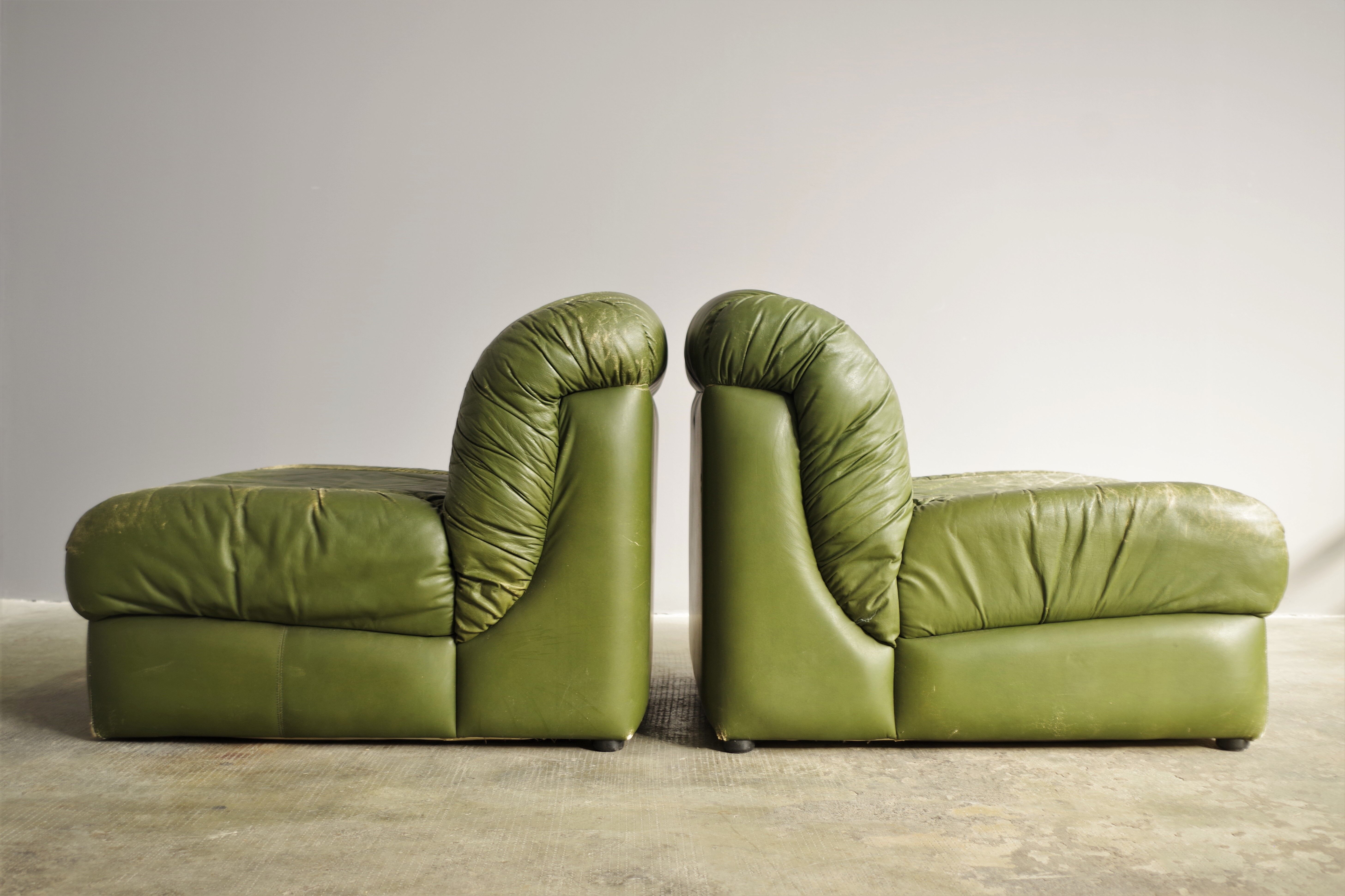 Green eco-leather armchairs, 1970s