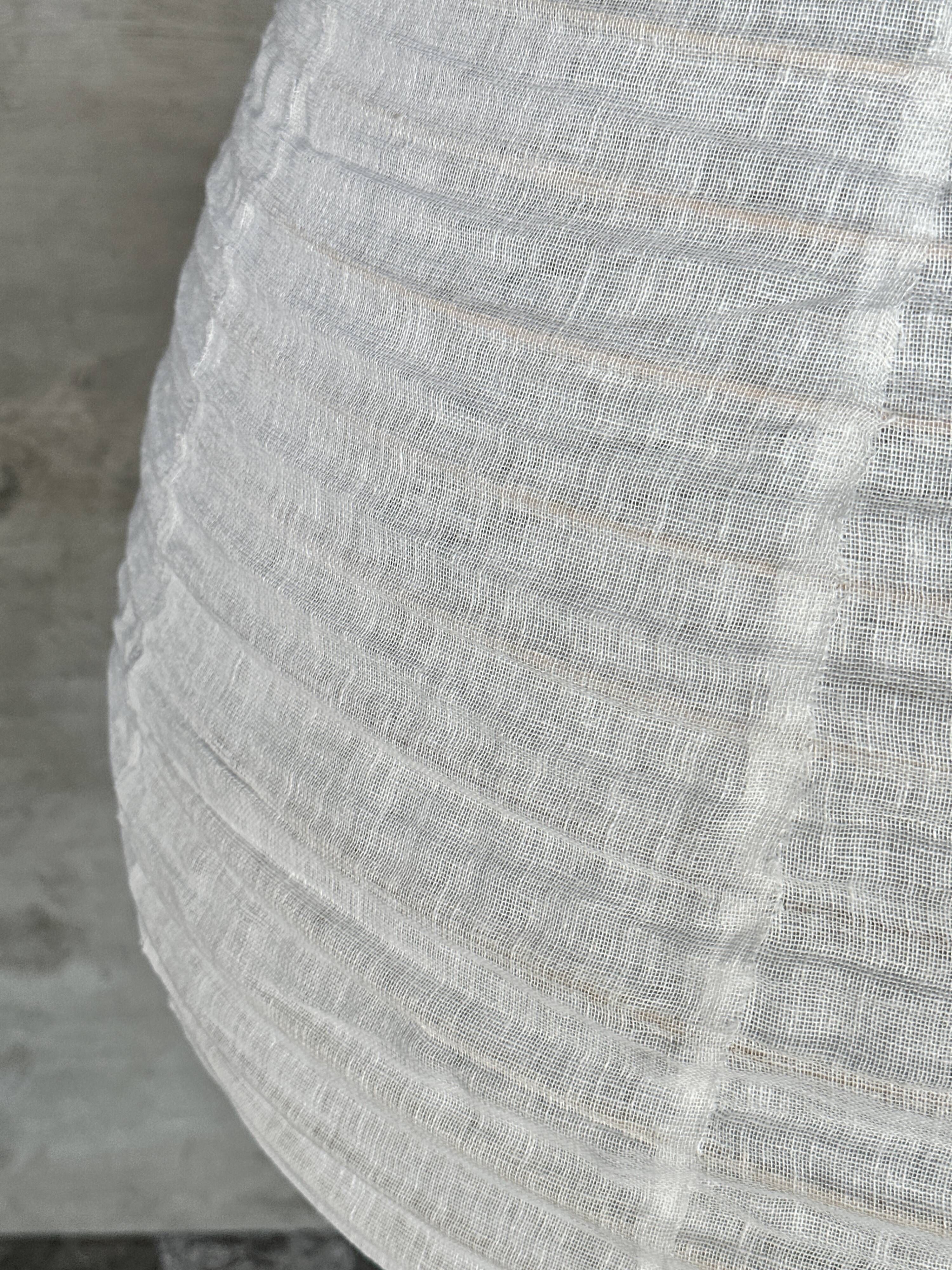 Very large Japanese-style natural rattan and linen pendant light in the shape of a drop H65 D70