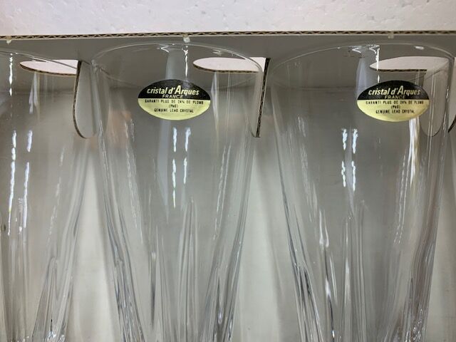 6 crystal champagne flutes from Arques model Versailles