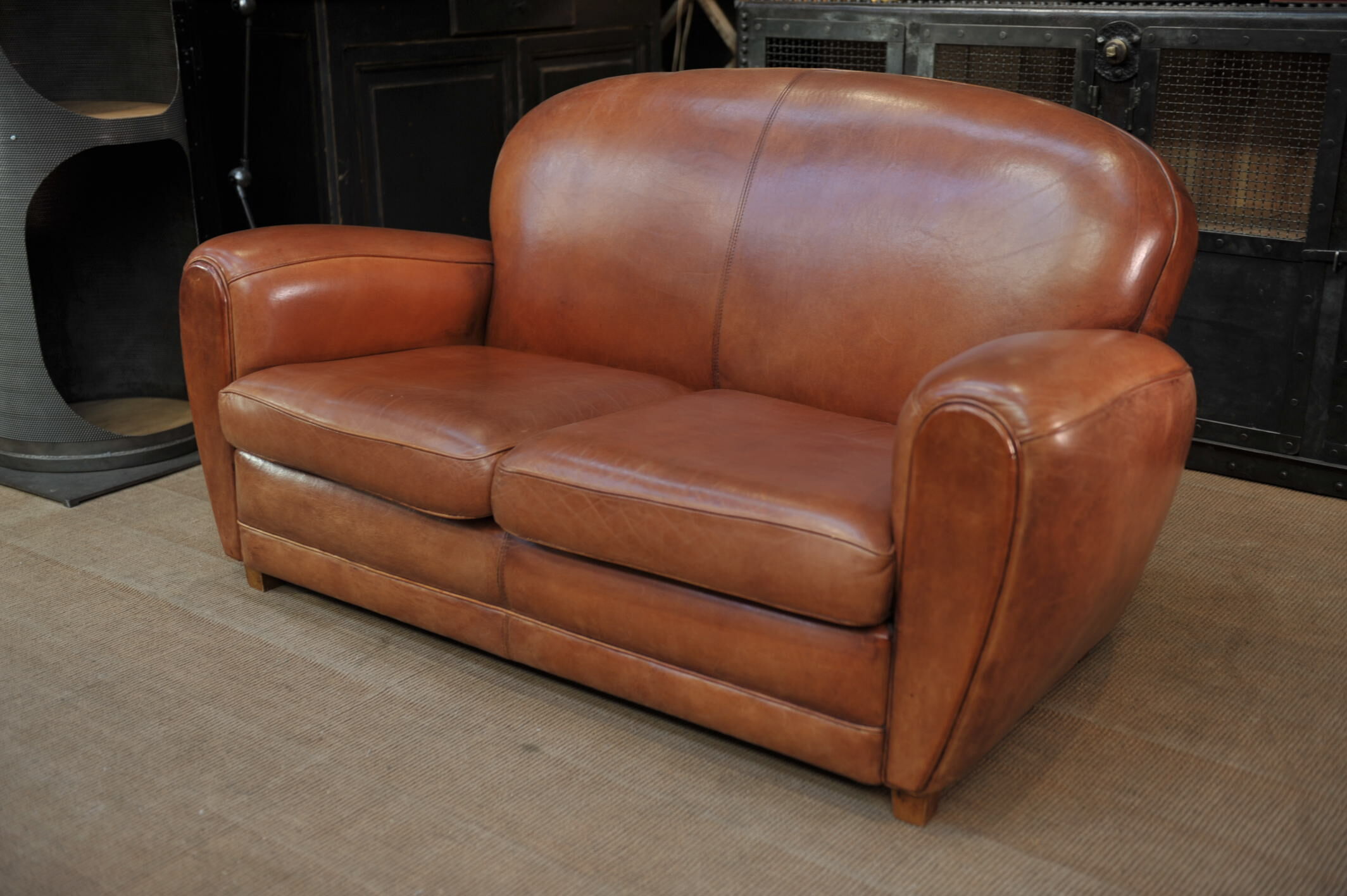 Vintage 3-seater leather club sofa