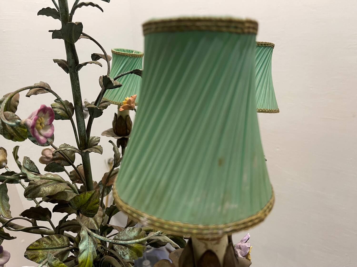 Vintage Tole Ceramic Flower Chandelier 1950’s