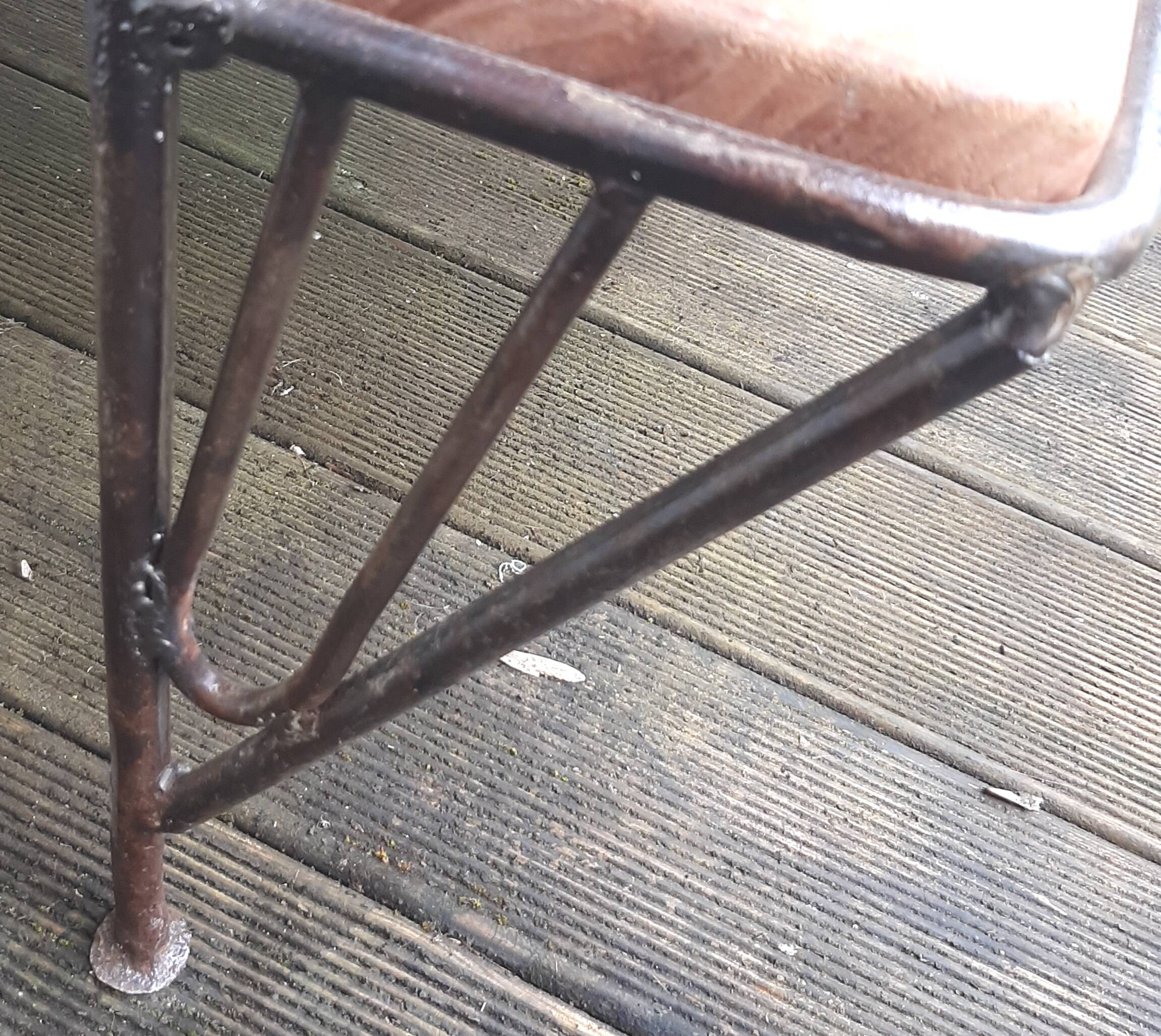 Wrought iron shelf, 3 walnut shelves