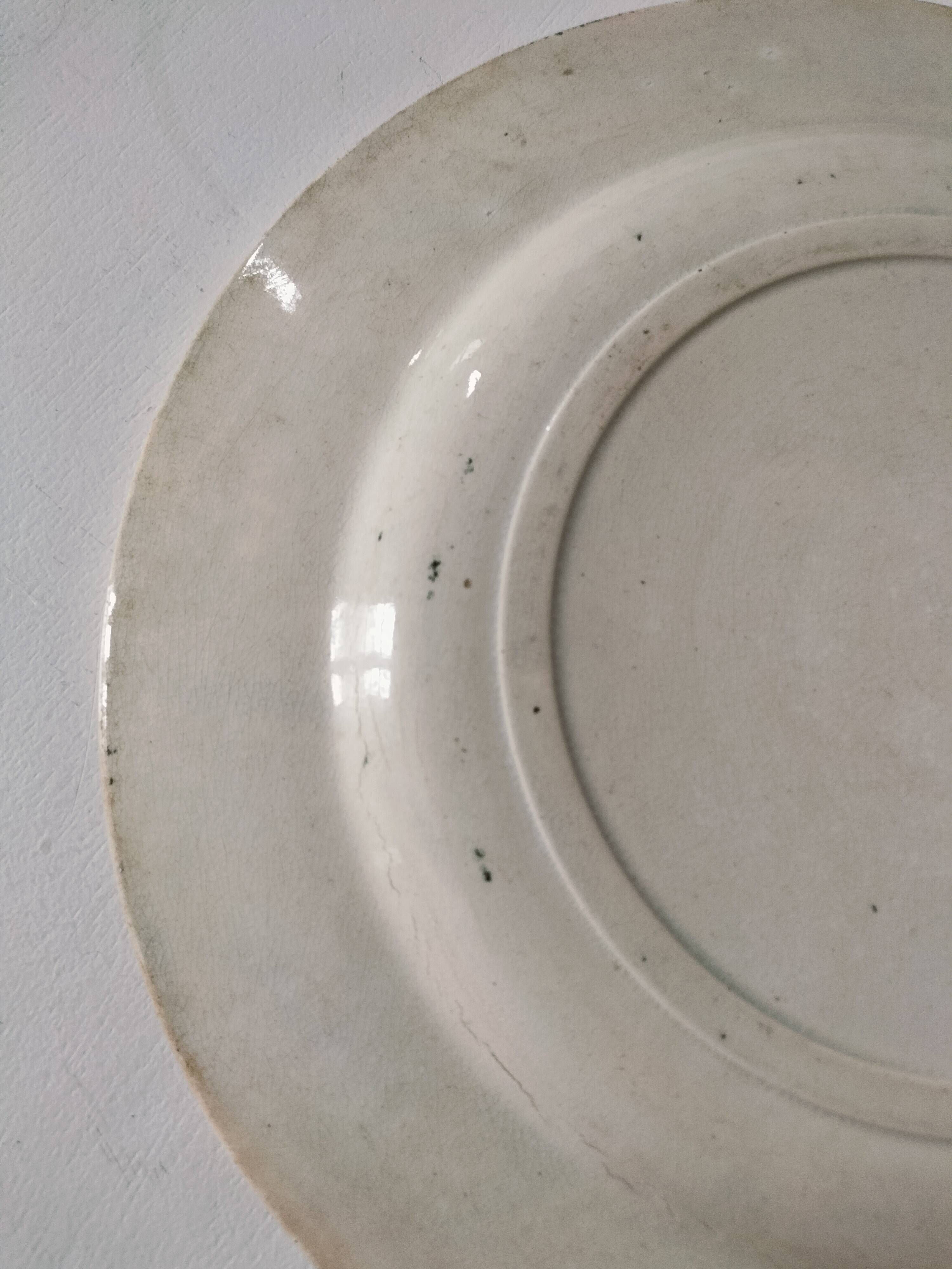 Antique ironstone plate with green floral decoration, circa 1900