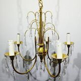 Lustre 5 lumières en laiton et cristal