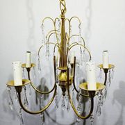 Lustre 5 lumières en laiton et cristal