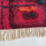 Original Abstract Scandinavian High Pile Abstract Rya Rug Carpet, Sweden, 1960s