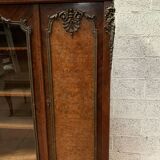 Louis XV style bookcase in mahogany and burr walnut, 20th century